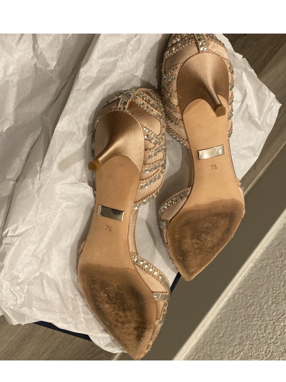 Badgley Mischka Nude Crystal Embellished Pointed Toe Heels - Picture 6 of 11